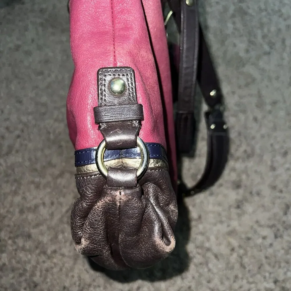 Vtg Coach Purse‎ Magenta Red Choco Brown Gold Leather Ashley Satchel Tote